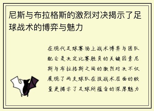 尼斯与布拉格斯的激烈对决揭示了足球战术的博弈与魅力